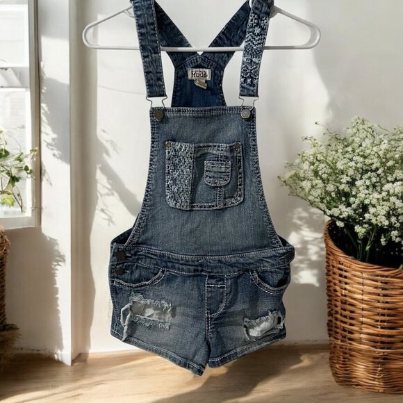 Vintage Mudd Denim Shortall's With Distressed Details   Size S - Picture 1 of 7